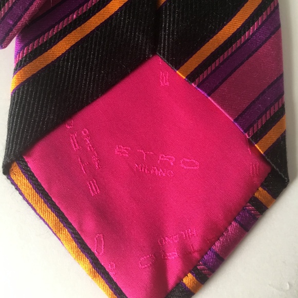 ETRO Milano Italy Striking Striped 100% Silk Tie - Picture 2 of 8